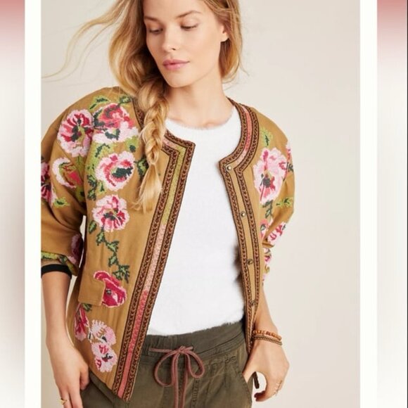 Anthropologie Needlepoint Bomber Jacket - Picture 1 of 6